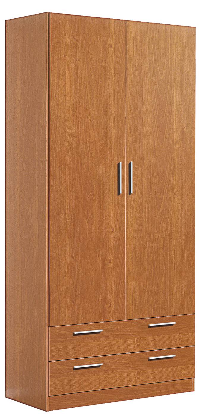 Armario de 220 cm. de altura color cerezo, de 2 puertas y 2 cajones